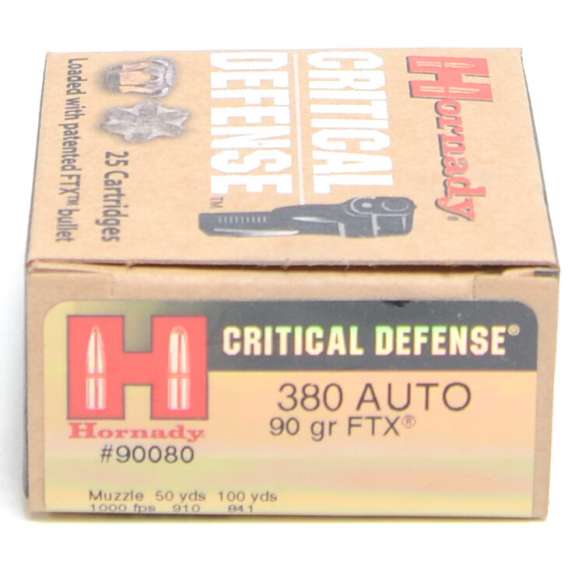 Hornady 380 Auto 90 Grain FTX (Flex Tip) Critical Defense Ammunition Ammunition (25 Rounds)