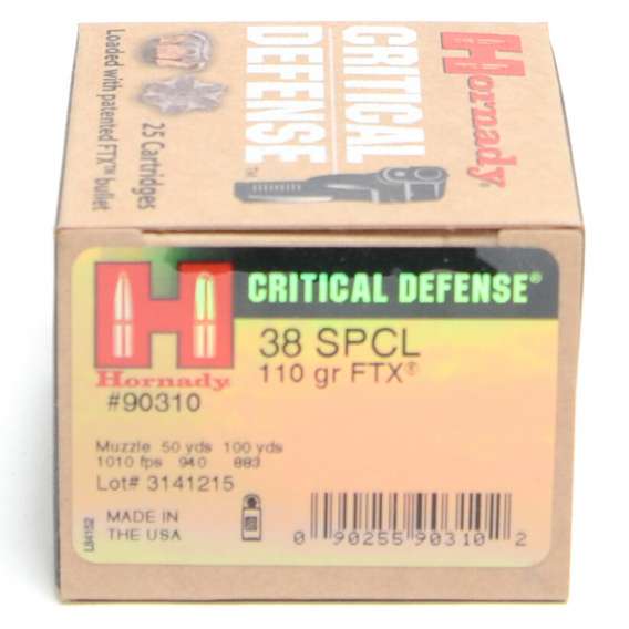 Hornady 38 Special 110 FTX (Flex Tip) Critical Defense Ammunition (25 Rounds)