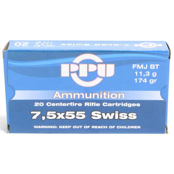 Prvi 7.5X55 Swiss 174 Grain Full Metal Jacket Boat Tail Ammunition (20 Rounds)