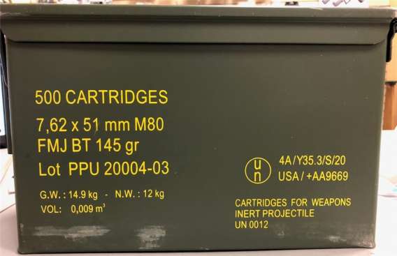 500 PPU 7.62 NATO 145 FMJ .50 cal ammo can In Stock