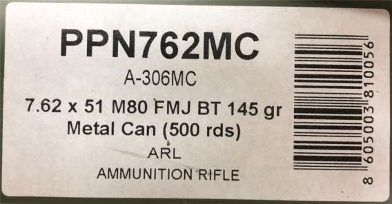 500 PPU 7.62 NATO 145 FMJ .50 cal ammo can In Stock - Image 2